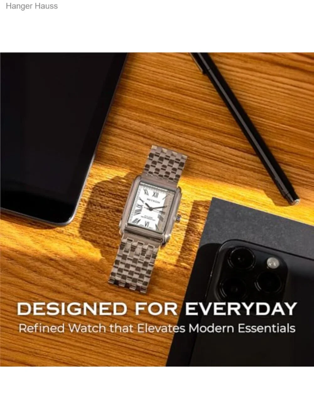 Men Vintage Tank Dress Watch Stainless Steel Bracelet Roman Numerals